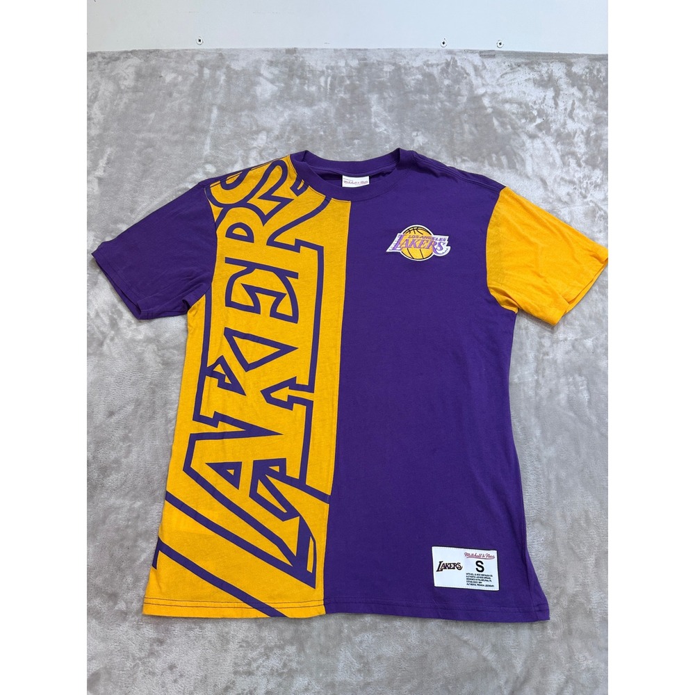 Mitchell & Ness Los Angeles Lakers Split Graphic T-Shirt Purple Gold Mens Small